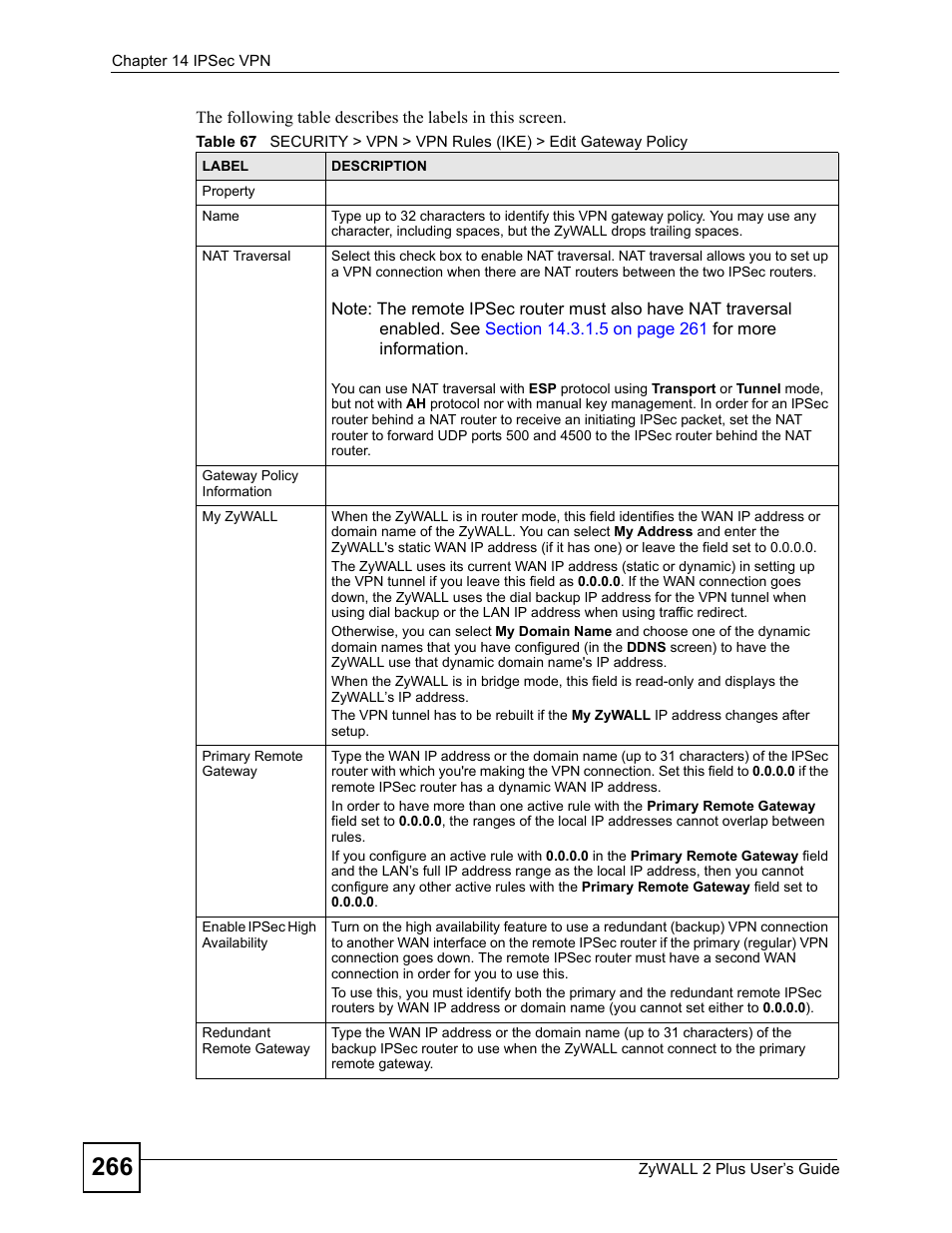 ZyXEL Communications ZyWALL 2 Plus User Manual | Page 266 / 686