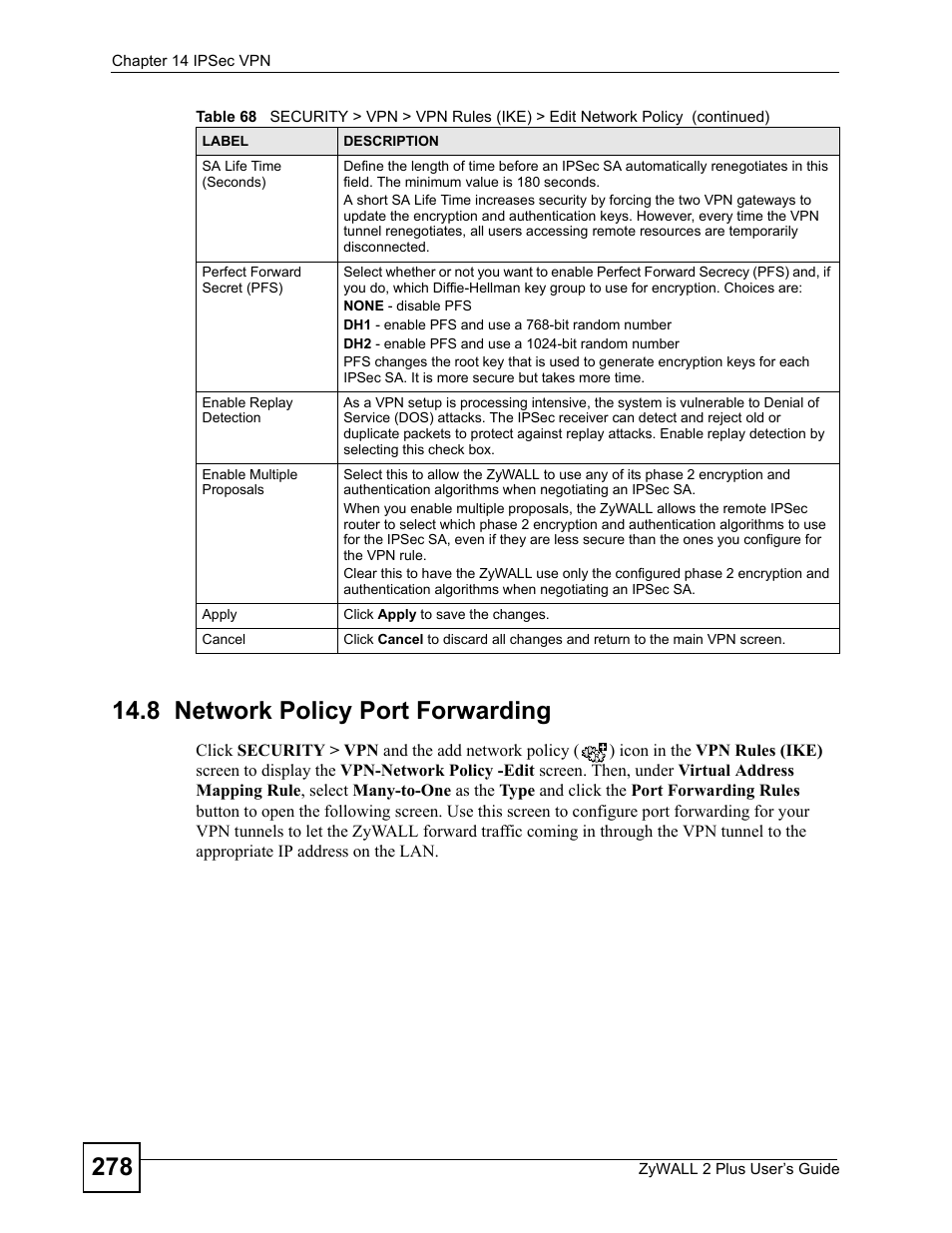 8 network policy port forwarding | ZyXEL Communications ZyWALL 2 Plus User Manual | Page 278 / 686