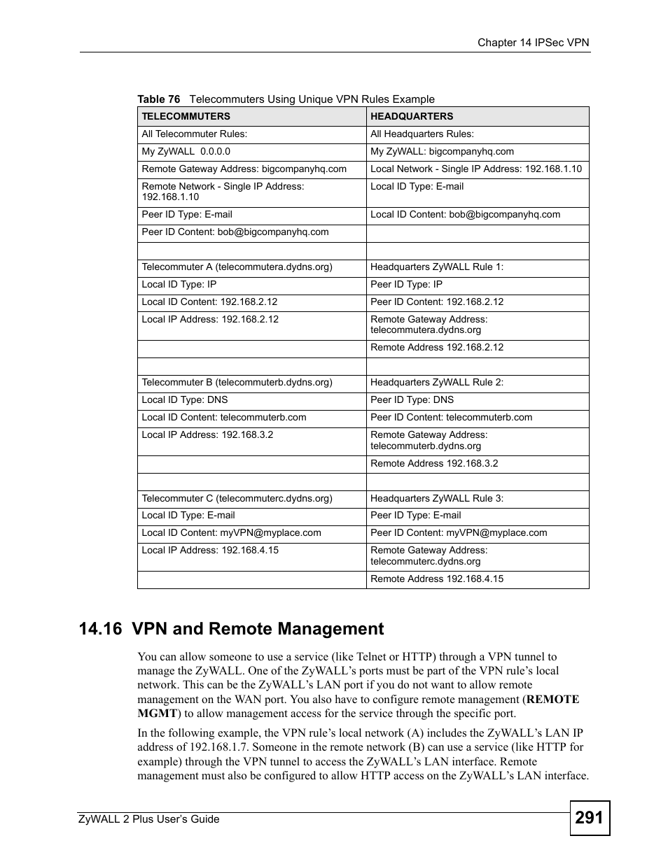 16 vpn and remote management | ZyXEL Communications ZyWALL 2 Plus User Manual | Page 291 / 686