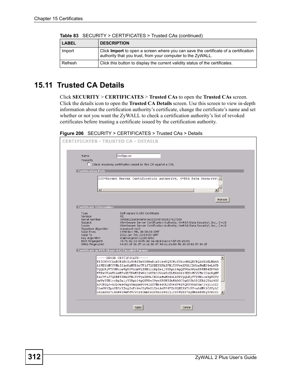11 trusted ca details | ZyXEL Communications ZyWALL 2 Plus User Manual | Page 312 / 686
