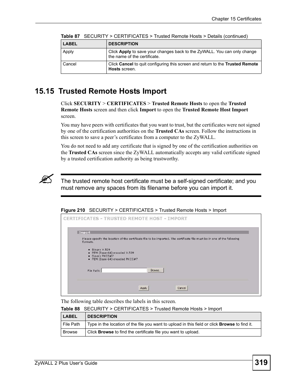 15 trusted remote hosts import | ZyXEL Communications ZyWALL 2 Plus User Manual | Page 319 / 686