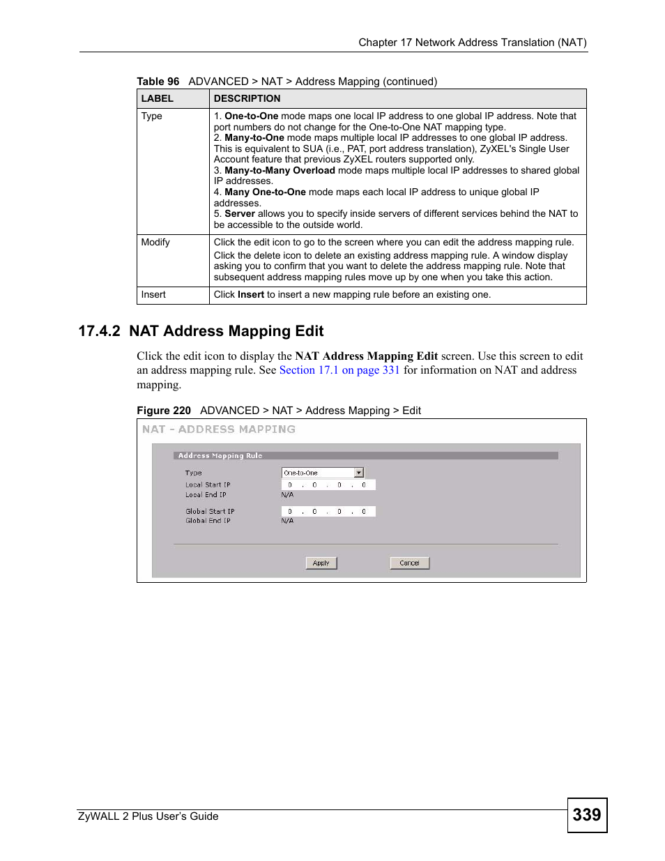 2 nat address mapping edit, Figure 220 advanced > nat > address mapping > edit | ZyXEL Communications ZyWALL 2 Plus User Manual | Page 339 / 686