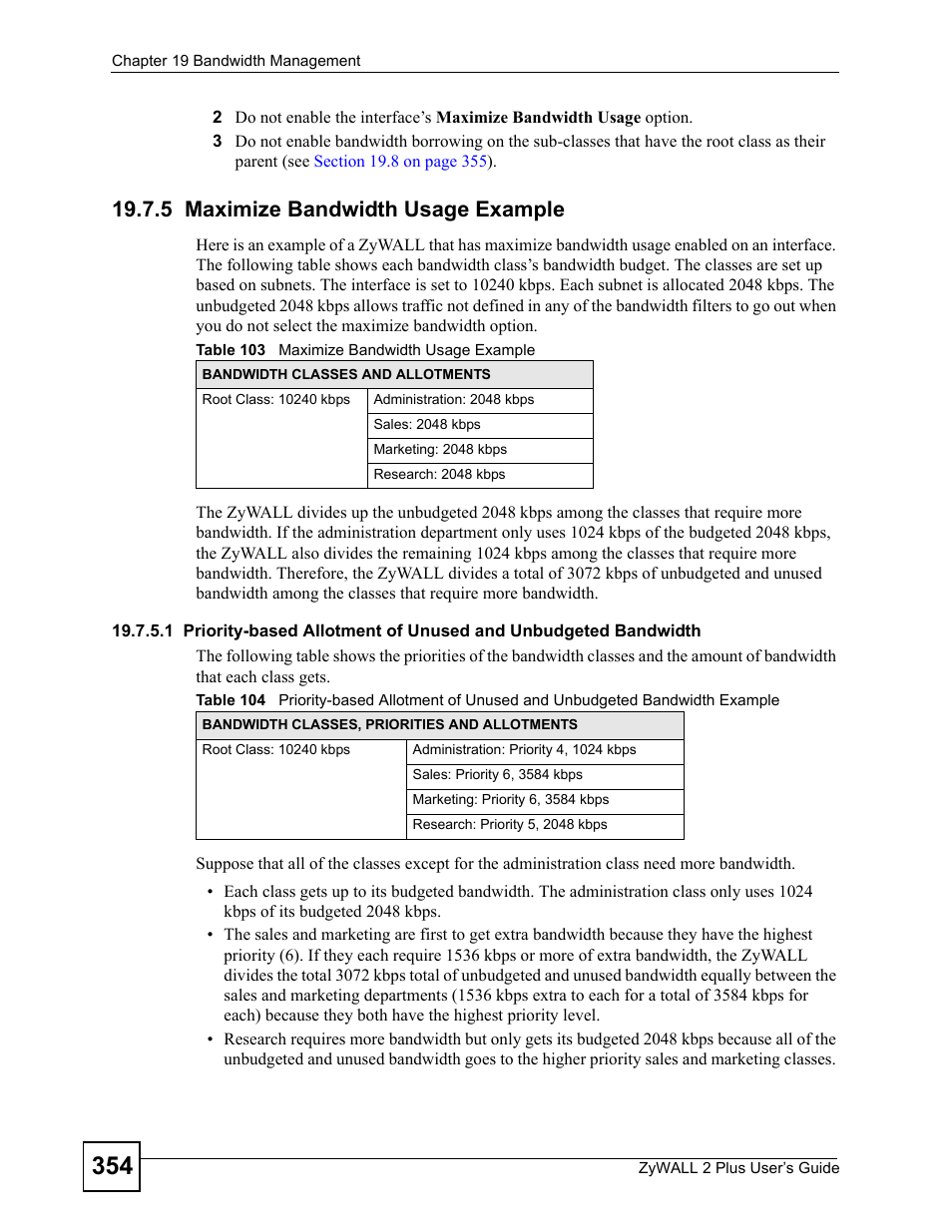 5 maximize bandwidth usage example | ZyXEL Communications ZyWALL 2 Plus User Manual | Page 354 / 686