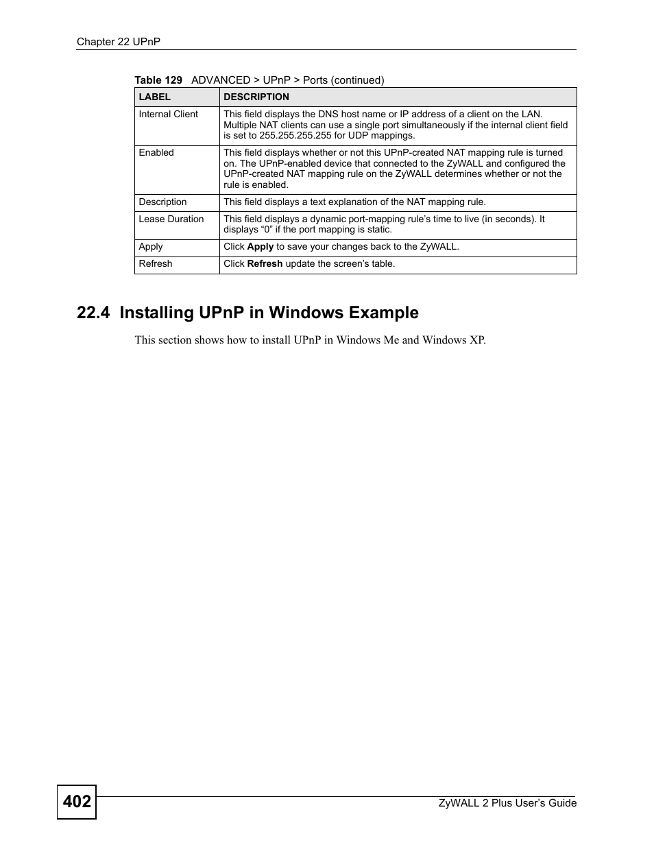 4 installing upnp in windows example | ZyXEL Communications ZyWALL 2 Plus User Manual | Page 402 / 686