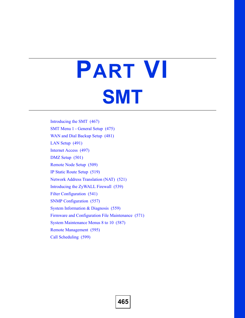 Part vi: smt | ZyXEL Communications ZyWALL 2 Plus User Manual | Page 465 / 686