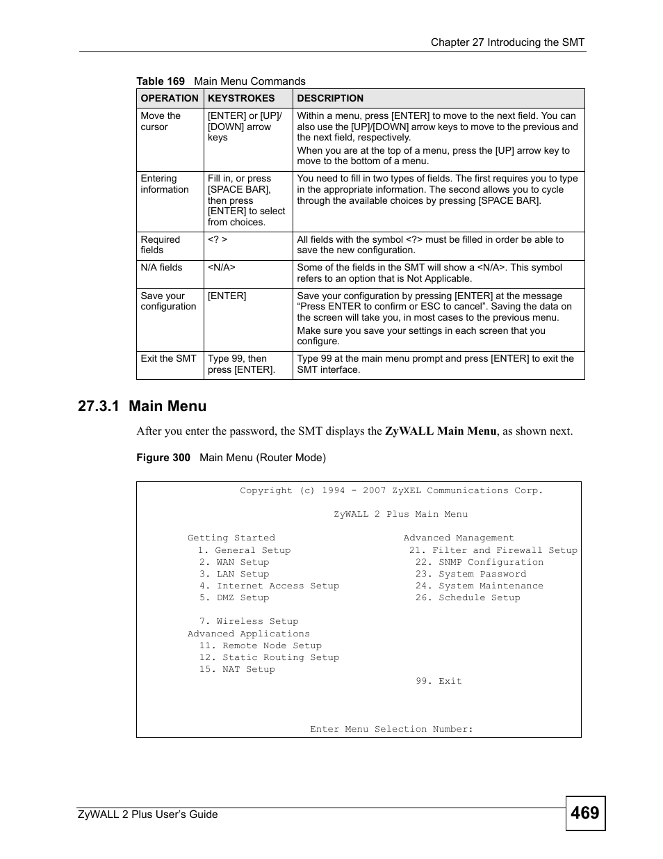 1 main menu, Figure 300 main menu (router mode) | ZyXEL Communications ZyWALL 2 Plus User Manual | Page 469 / 686