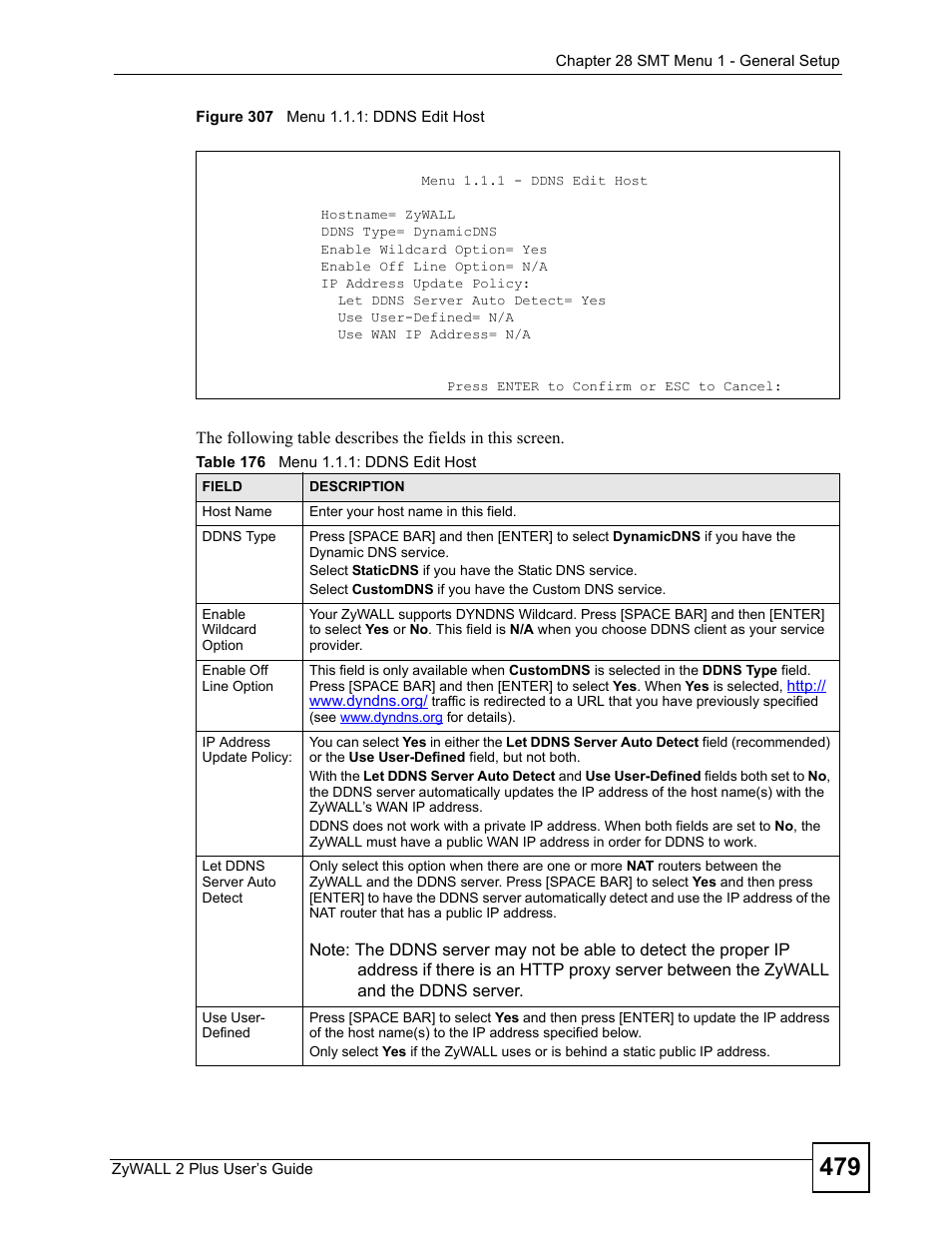 Figure 307 menu 1.1.1: ddns edit host, Table 176 menu 1.1.1: ddns edit host | ZyXEL Communications ZyWALL 2 Plus User Manual | Page 479 / 686