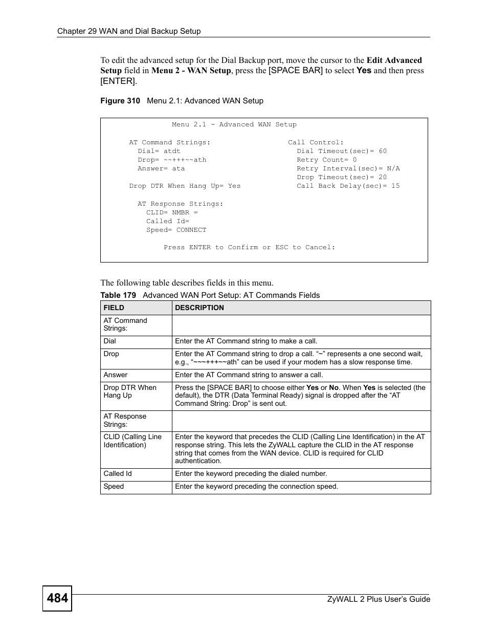 Figure 310 menu 2.1: advanced wan setup | ZyXEL Communications ZyWALL 2 Plus User Manual | Page 484 / 686