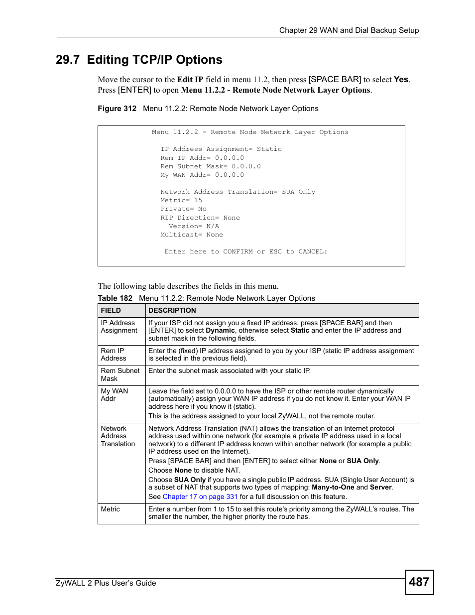 7 editing tcp/ip options | ZyXEL Communications ZyWALL 2 Plus User Manual | Page 487 / 686