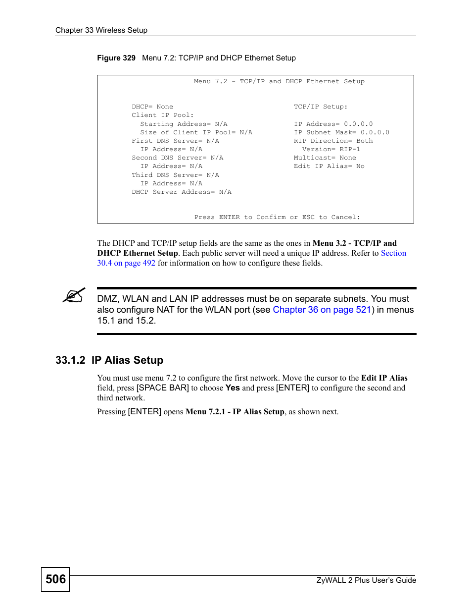 2 ip alias setup | ZyXEL Communications ZyWALL 2 Plus User Manual | Page 506 / 686