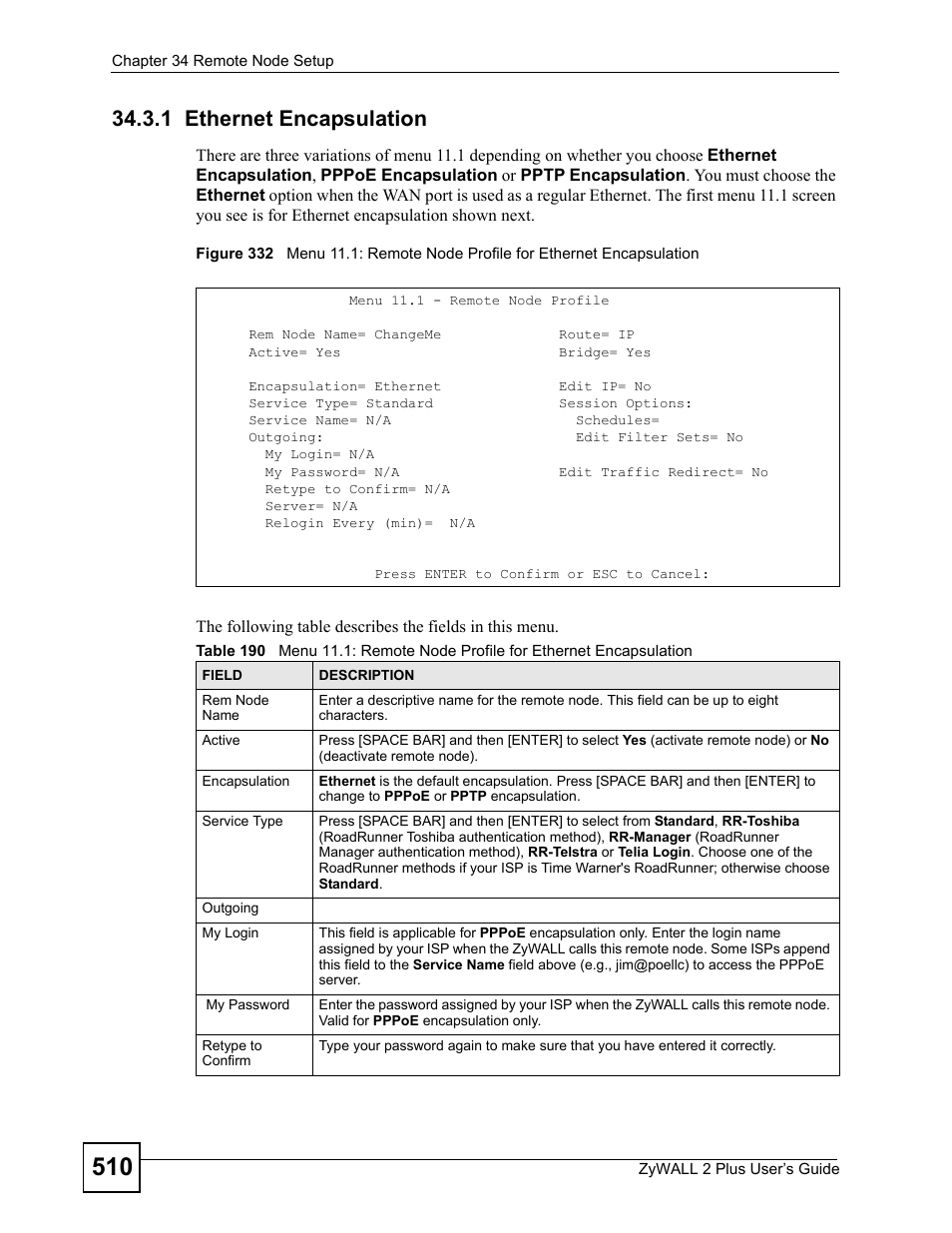 1 ethernet encapsulation | ZyXEL Communications ZyWALL 2 Plus User Manual | Page 510 / 686