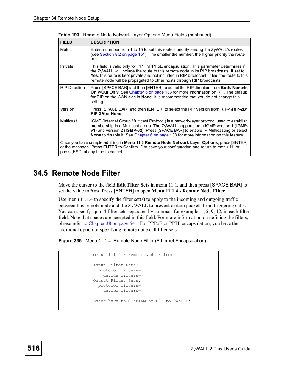 5 remote node filter | ZyXEL Communications ZyWALL 2 Plus User Manual | Page 516 / 686