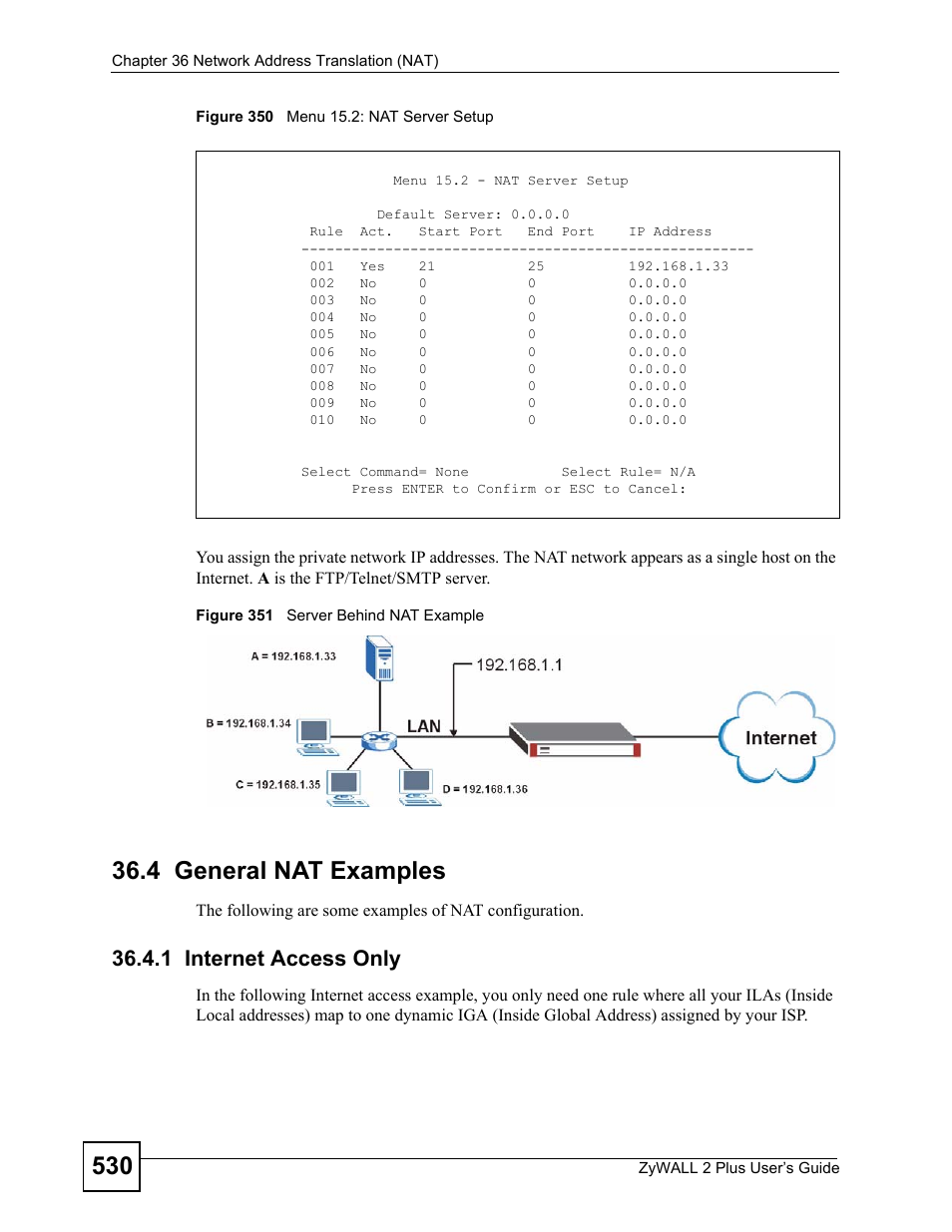 4 general nat examples, 1 internet access only | ZyXEL Communications ZyWALL 2 Plus User Manual | Page 530 / 686