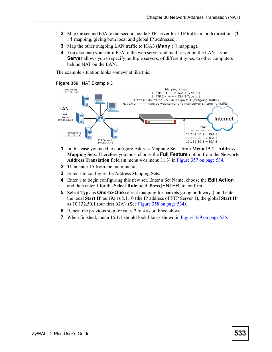 Figure 356 nat example 3 | ZyXEL Communications ZyWALL 2 Plus User Manual | Page 533 / 686