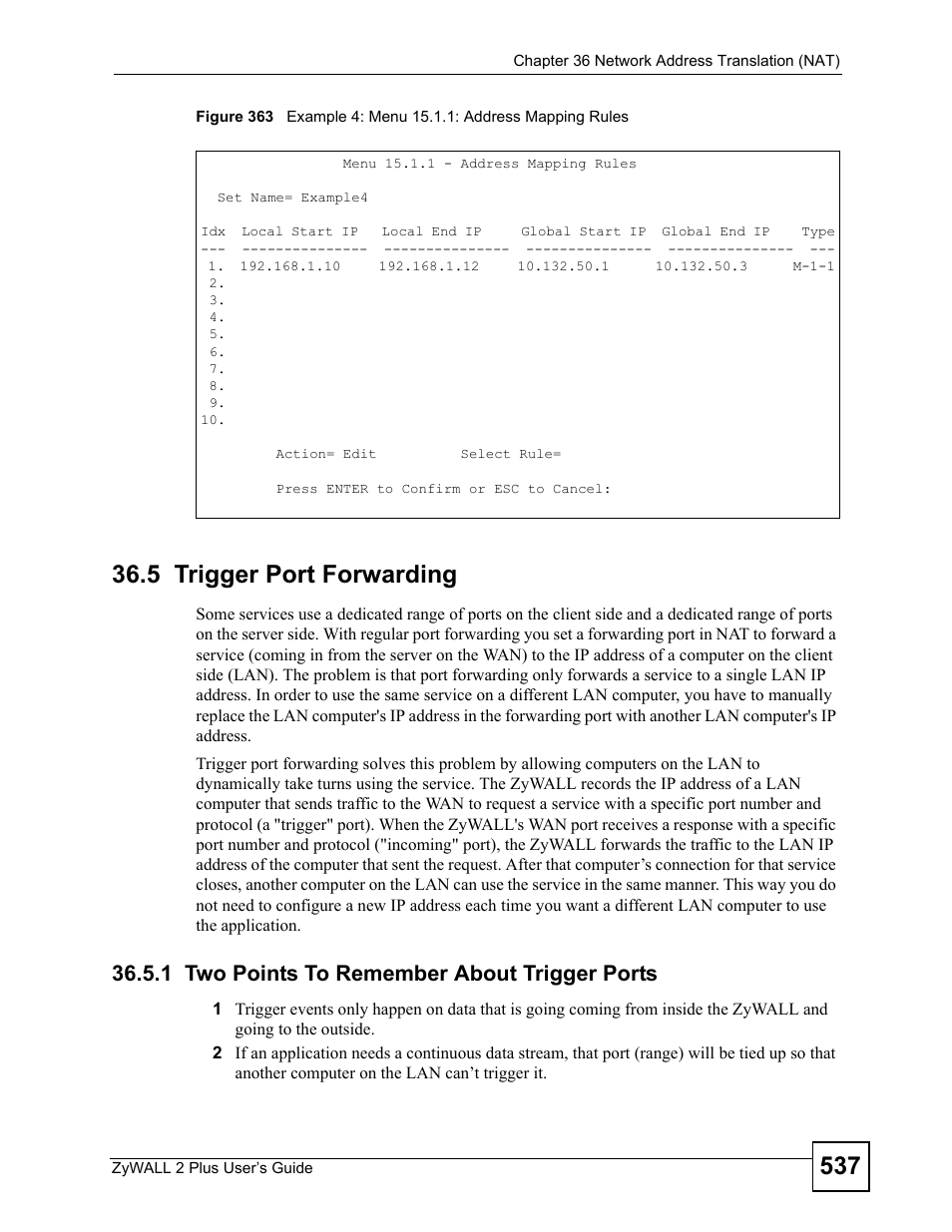 5 trigger port forwarding, 1 two points to remember about trigger ports | ZyXEL Communications ZyWALL 2 Plus User Manual | Page 537 / 686