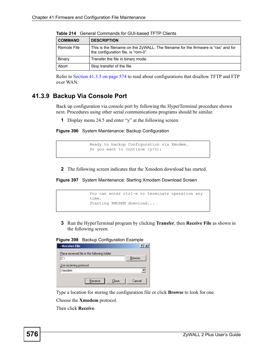 9 backup via console port | ZyXEL Communications ZyWALL 2 Plus User Manual | Page 576 / 686