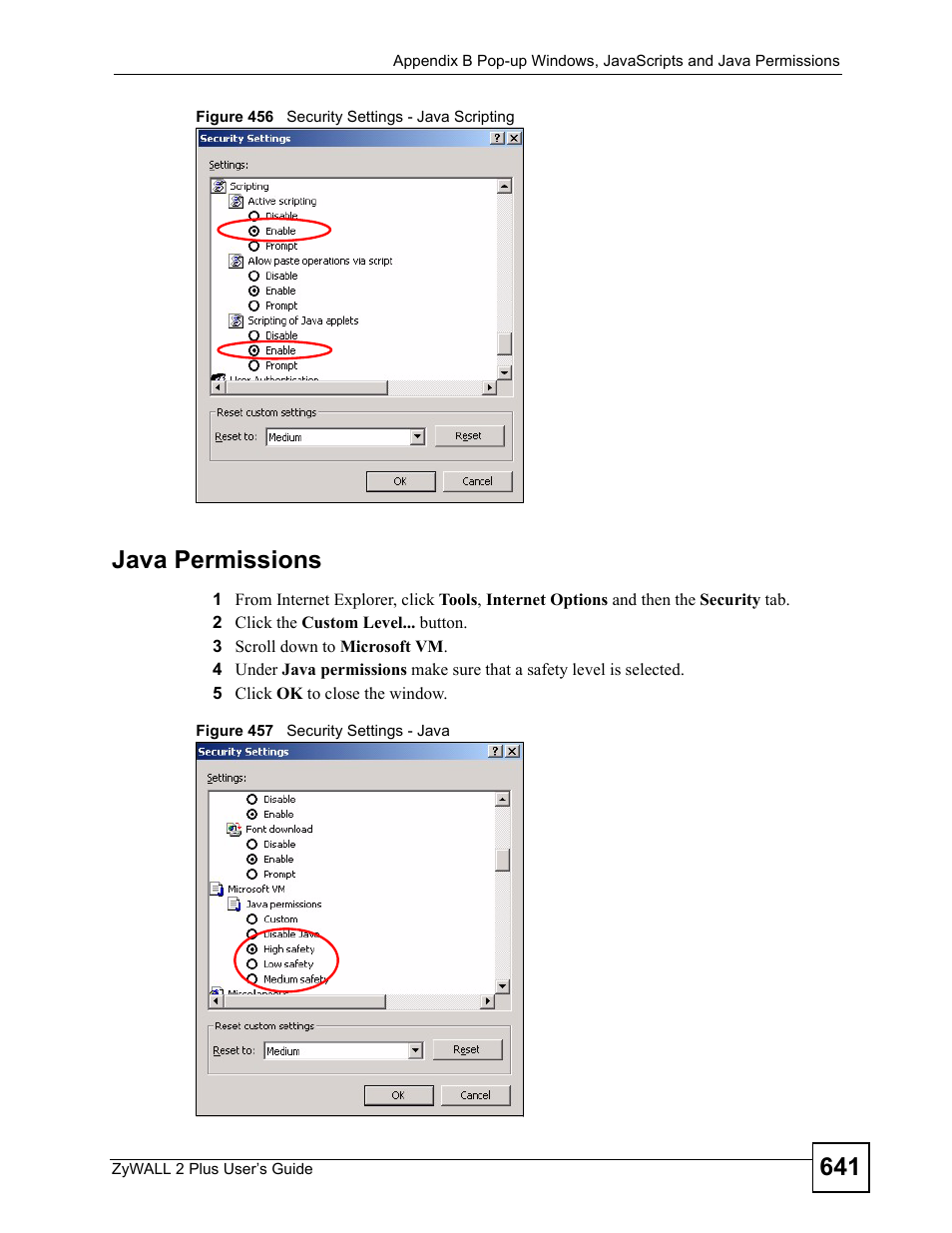 Java permissions | ZyXEL Communications ZyWALL 2 Plus User Manual | Page 641 / 686