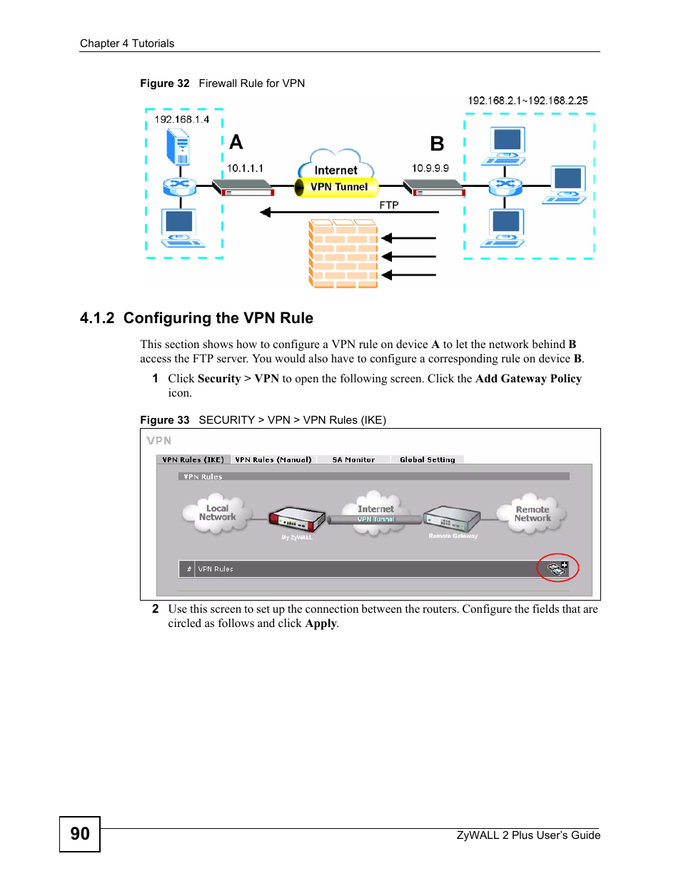2 configuring the vpn rule | ZyXEL Communications ZyWALL 2 Plus User Manual | Page 90 / 686