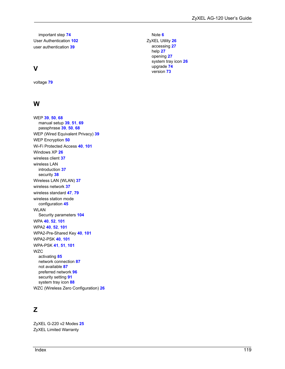ZyXEL Communications 802.11a/g Wireless CardBus Card ZyXEL AG-120 User Manual | Page 119 / 119