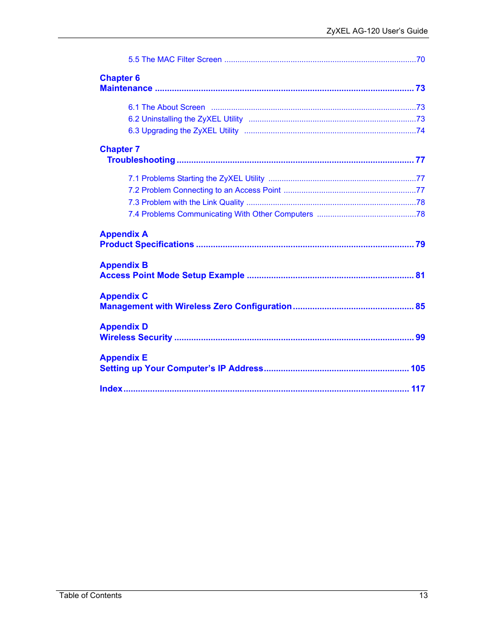 ZyXEL Communications 802.11a/g Wireless CardBus Card ZyXEL AG-120 User Manual | Page 13 / 119