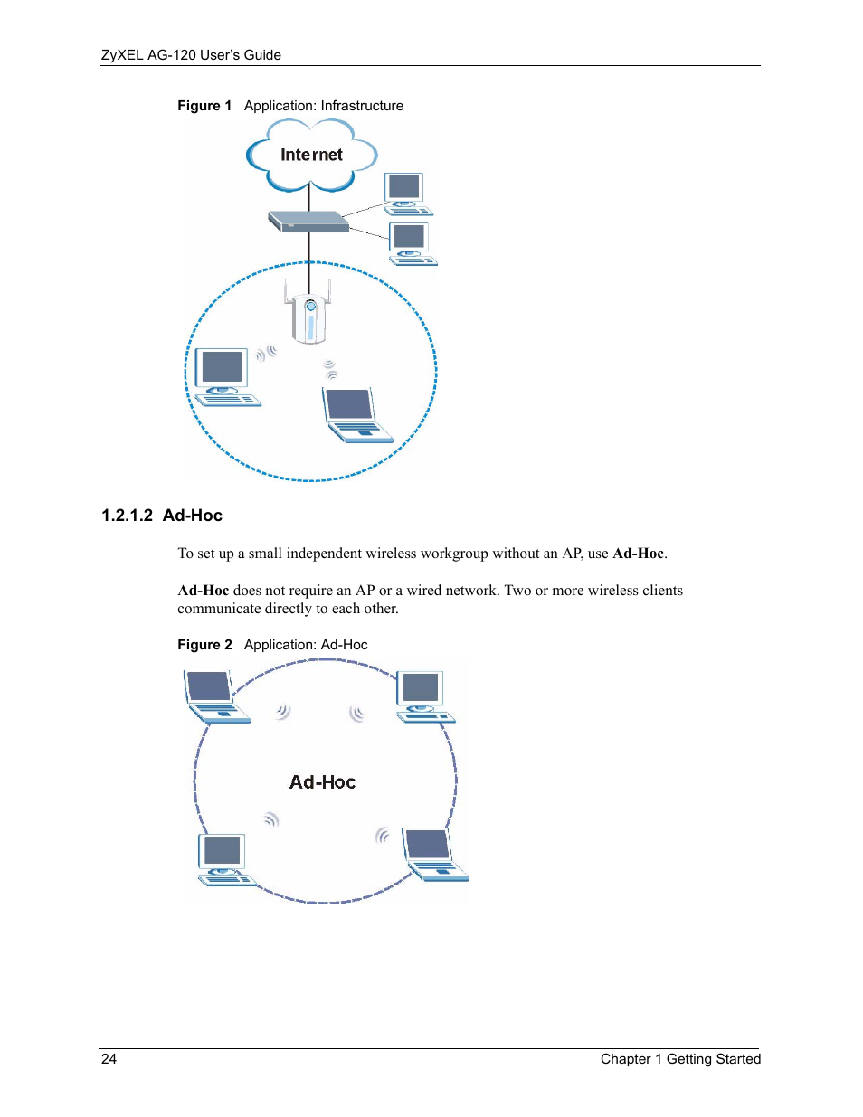 2 ad-hoc | ZyXEL Communications 802.11a/g Wireless CardBus Card ZyXEL AG-120 User Manual | Page 24 / 119