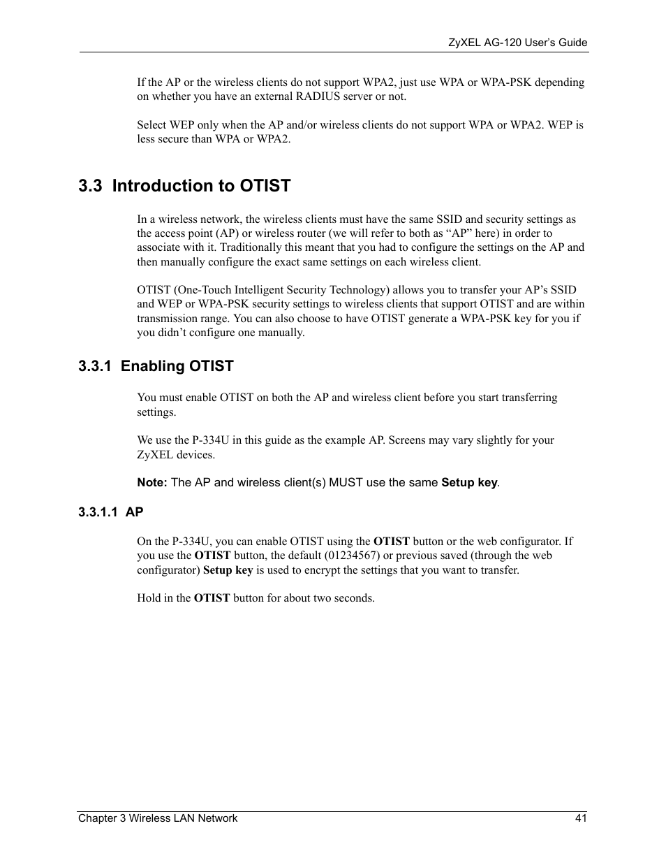 1 enabling otist, 1 ap, 3 introduction to otist | ZyXEL Communications 802.11a/g Wireless CardBus Card ZyXEL AG-120 User Manual | Page 41 / 119
