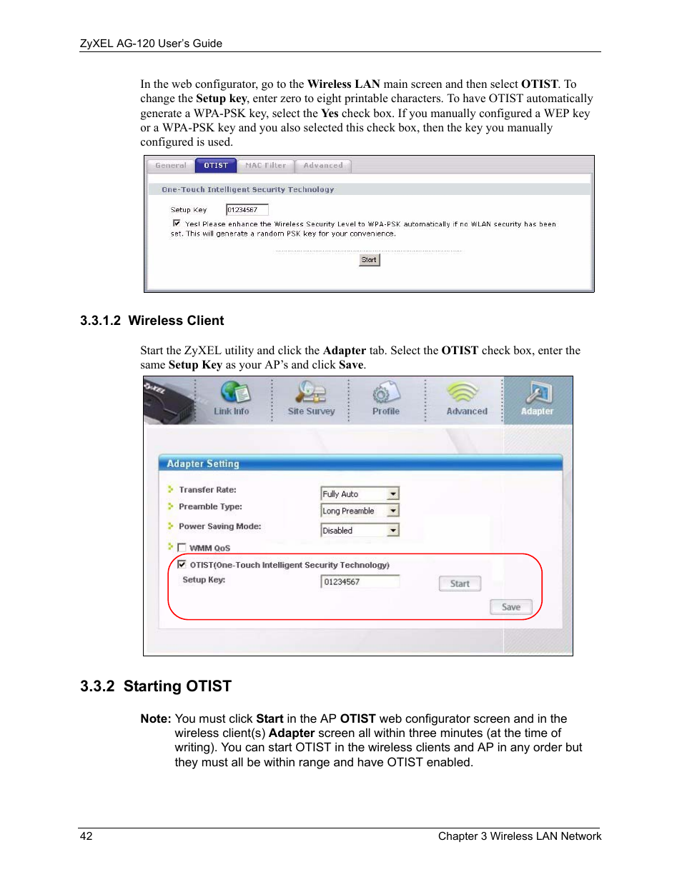2 wireless client, 2 starting otist | ZyXEL Communications 802.11a/g Wireless CardBus Card ZyXEL AG-120 User Manual | Page 42 / 119