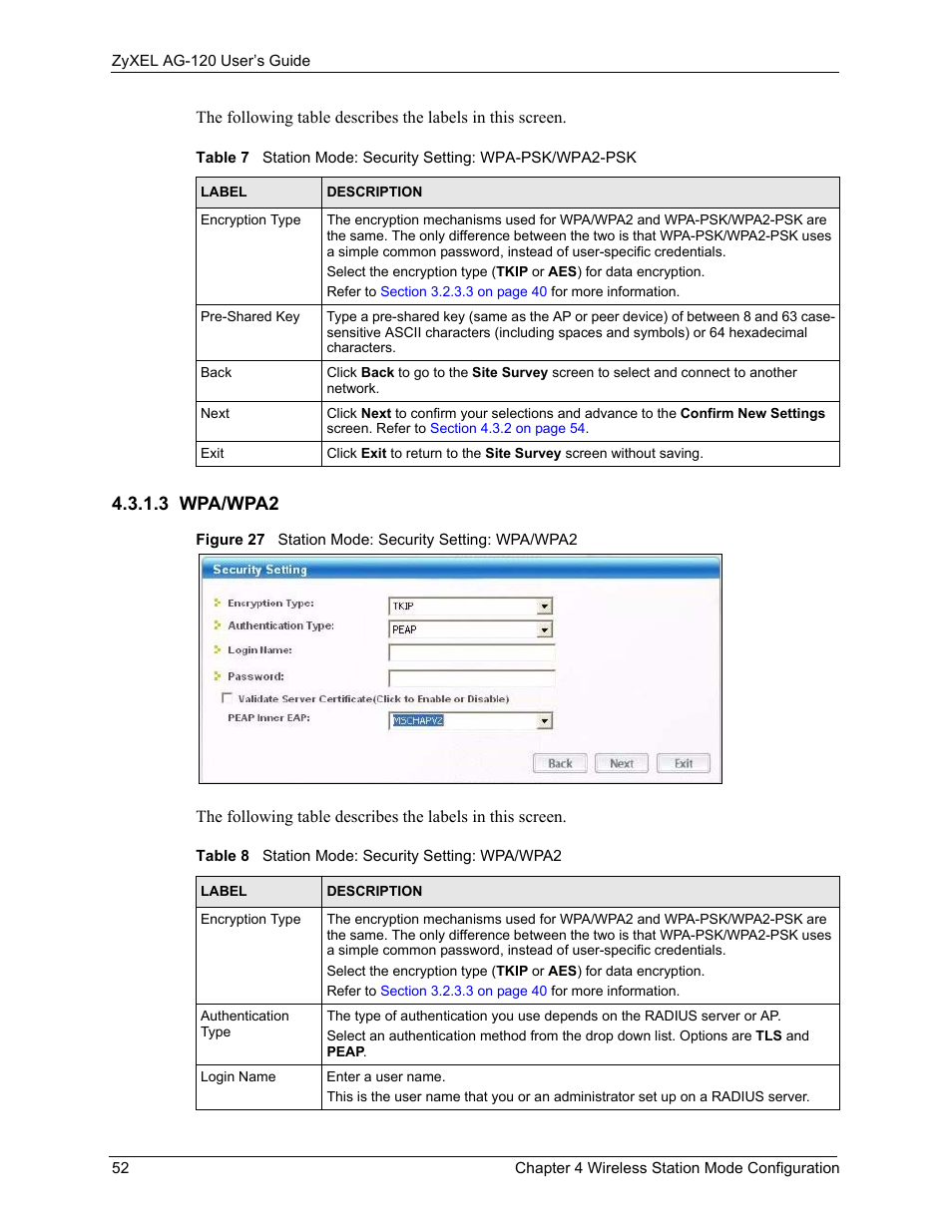 3 wpa/wpa2, Figure 27 station mode: security setting: wpa/wpa2 | ZyXEL Communications 802.11a/g Wireless CardBus Card ZyXEL AG-120 User Manual | Page 52 / 119