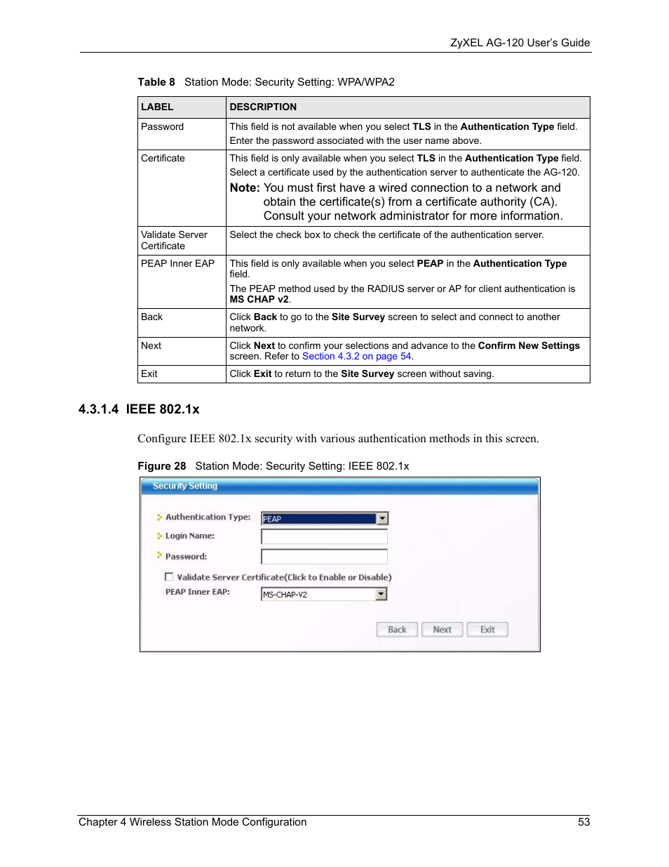 4 ieee 802.1x | ZyXEL Communications 802.11a/g Wireless CardBus Card ZyXEL AG-120 User Manual | Page 53 / 119