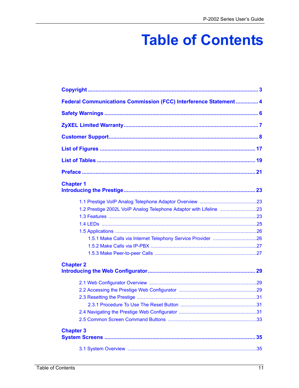 ZyXEL Communications P-2002 User Manual | Page 11 / 168