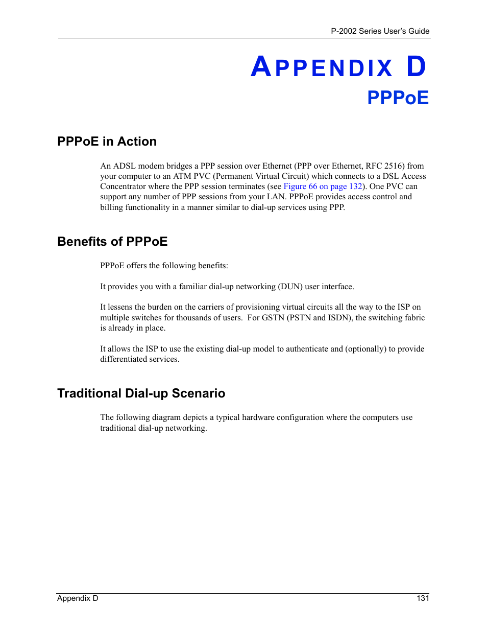 Pppoe, Appendix d pppoe, Pppoe, see | ZyXEL Communications P-2002 User Manual | Page 131 / 168