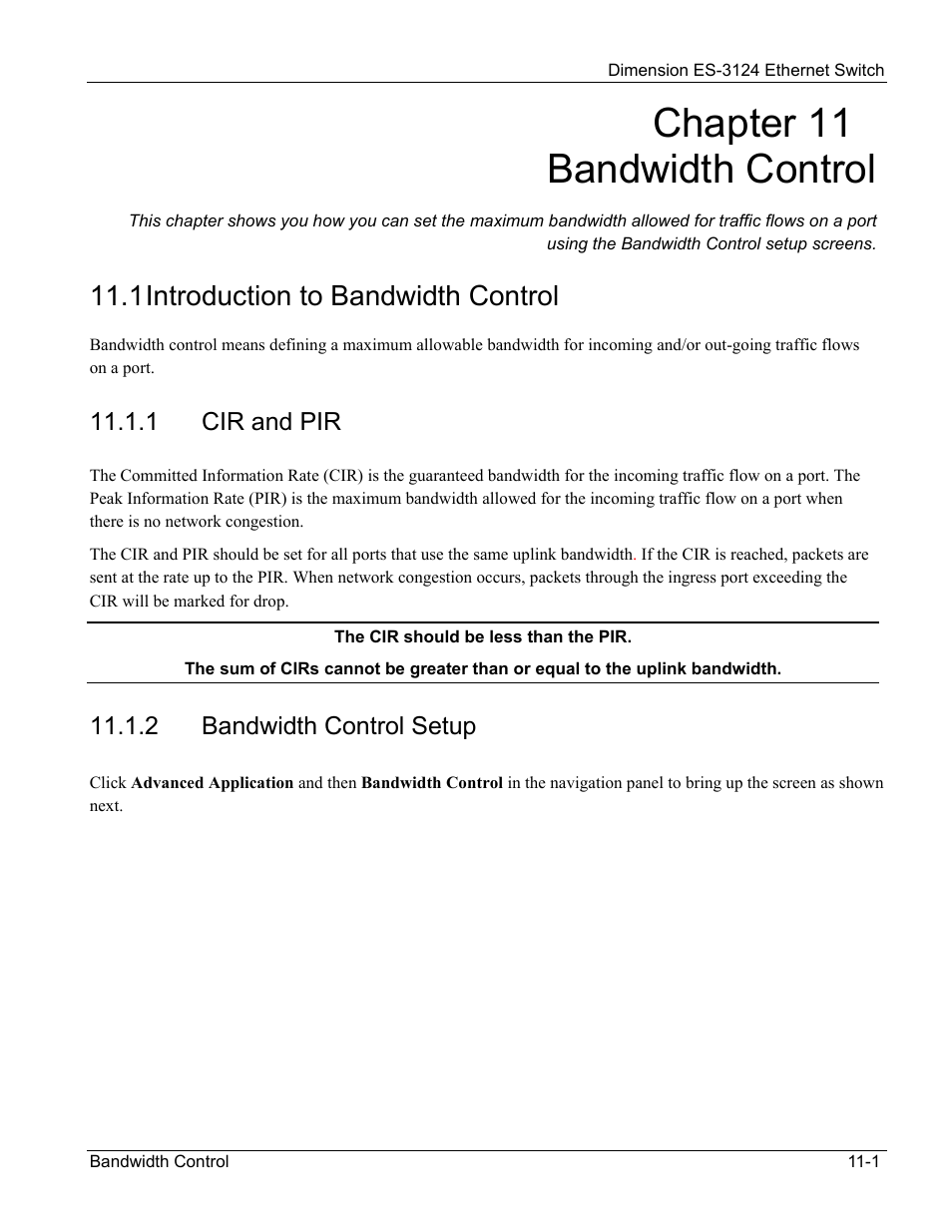 Bandwidth control, Introduction to bandwidth control, Chapter 11 bandwidth control | 1 introduction to bandwidth control | ZyXEL Communications ZyXEL Dimension ES-3124 User Manual | Page 105 / 272