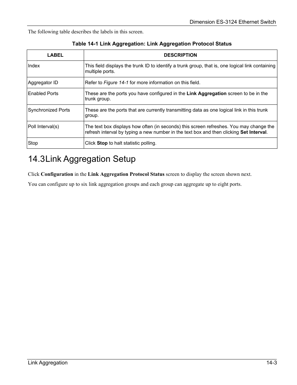 Link aggregation setup, 3 link aggregation setup | ZyXEL Communications ZyXEL Dimension ES-3124 User Manual | Page 121 / 272