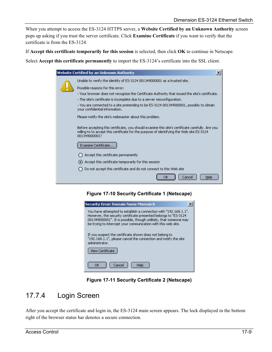 Login screen, 4 login screen | ZyXEL Communications ZyXEL Dimension ES-3124 User Manual | Page 141 / 272