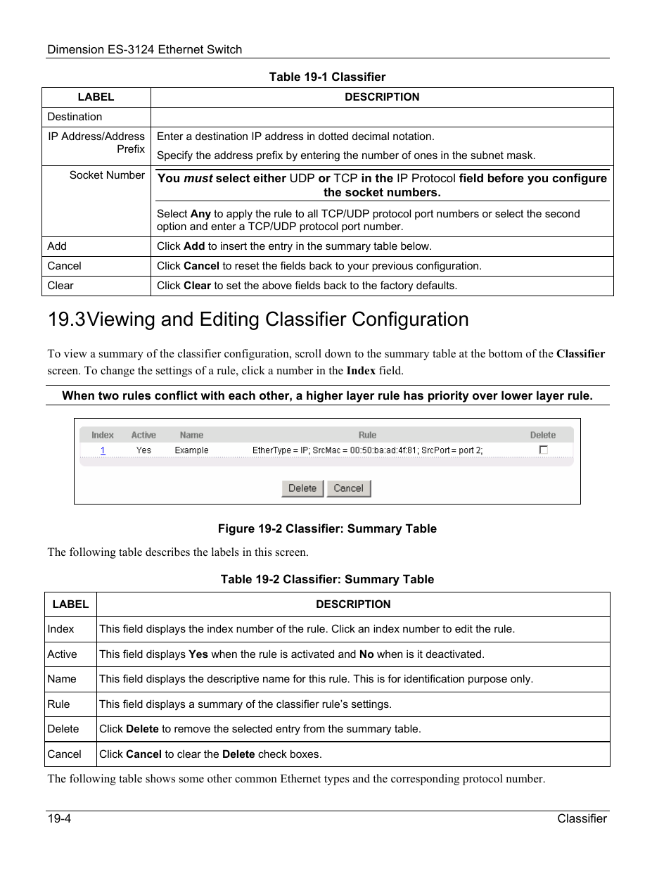 Viewing and editing classifier configuration, 3 viewing and editing classifier configuration | ZyXEL Communications ZyXEL Dimension ES-3124 User Manual | Page 152 / 272