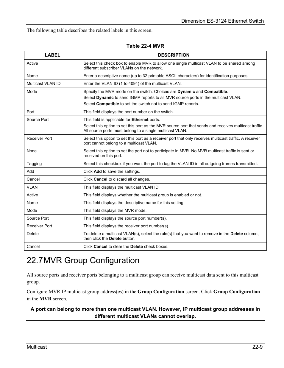 Mvr group configuration, 7 mvr group configuration | ZyXEL Communications ZyXEL Dimension ES-3124 User Manual | Page 175 / 272