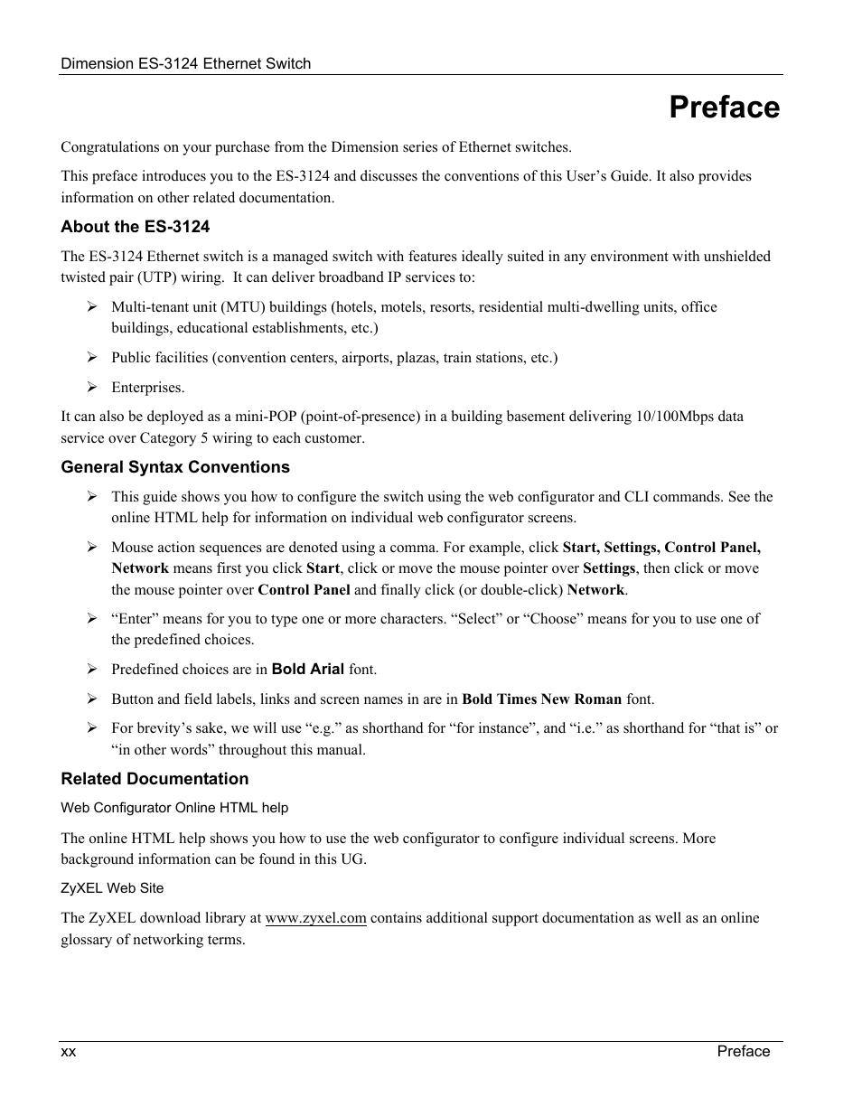 Preface, System information -1 | ZyXEL Communications ZyXEL Dimension ES-3124 User Manual | Page 20 / 272