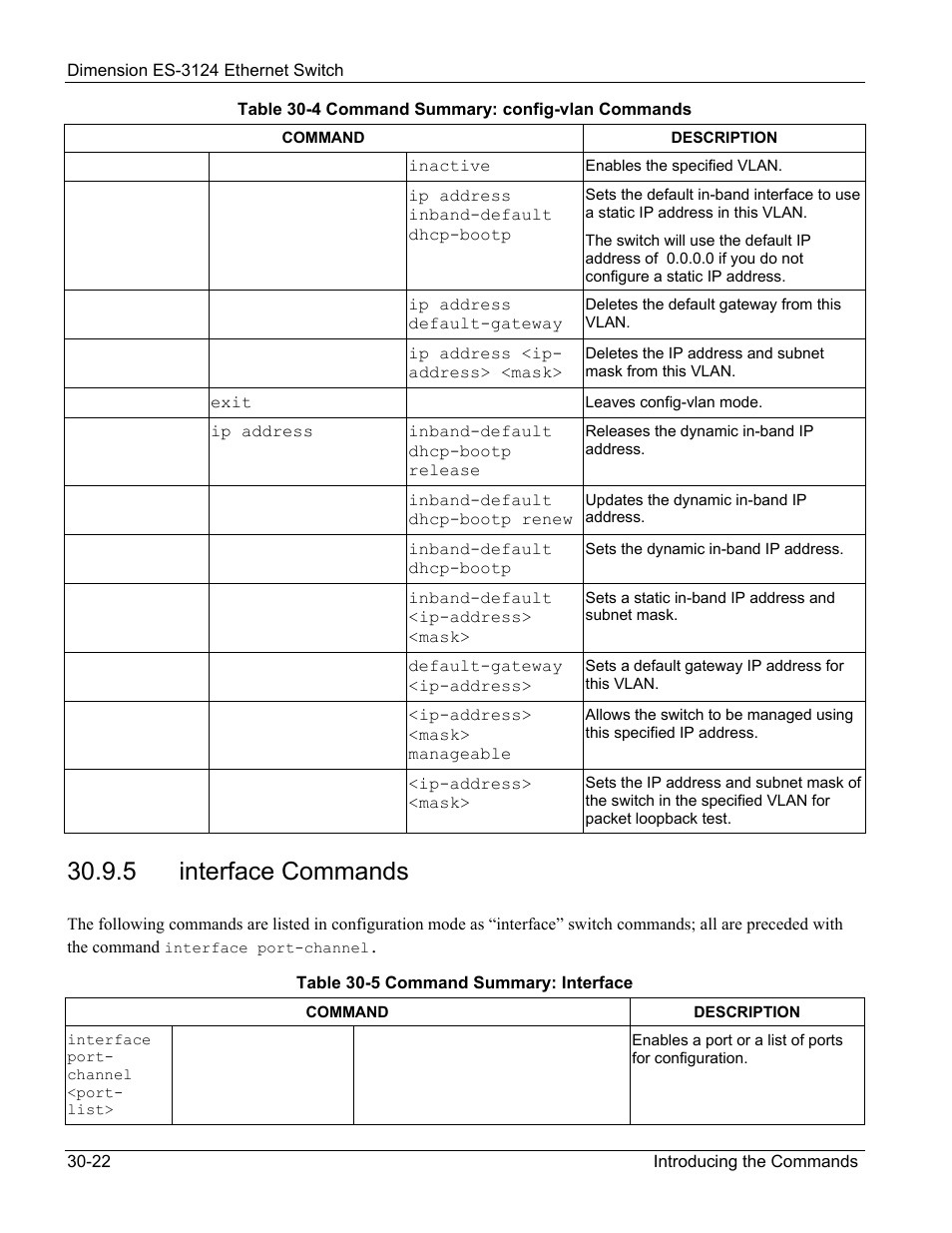 Interface commands, 5 interface commands | ZyXEL Communications ZyXEL Dimension ES-3124 User Manual | Page 230 / 272