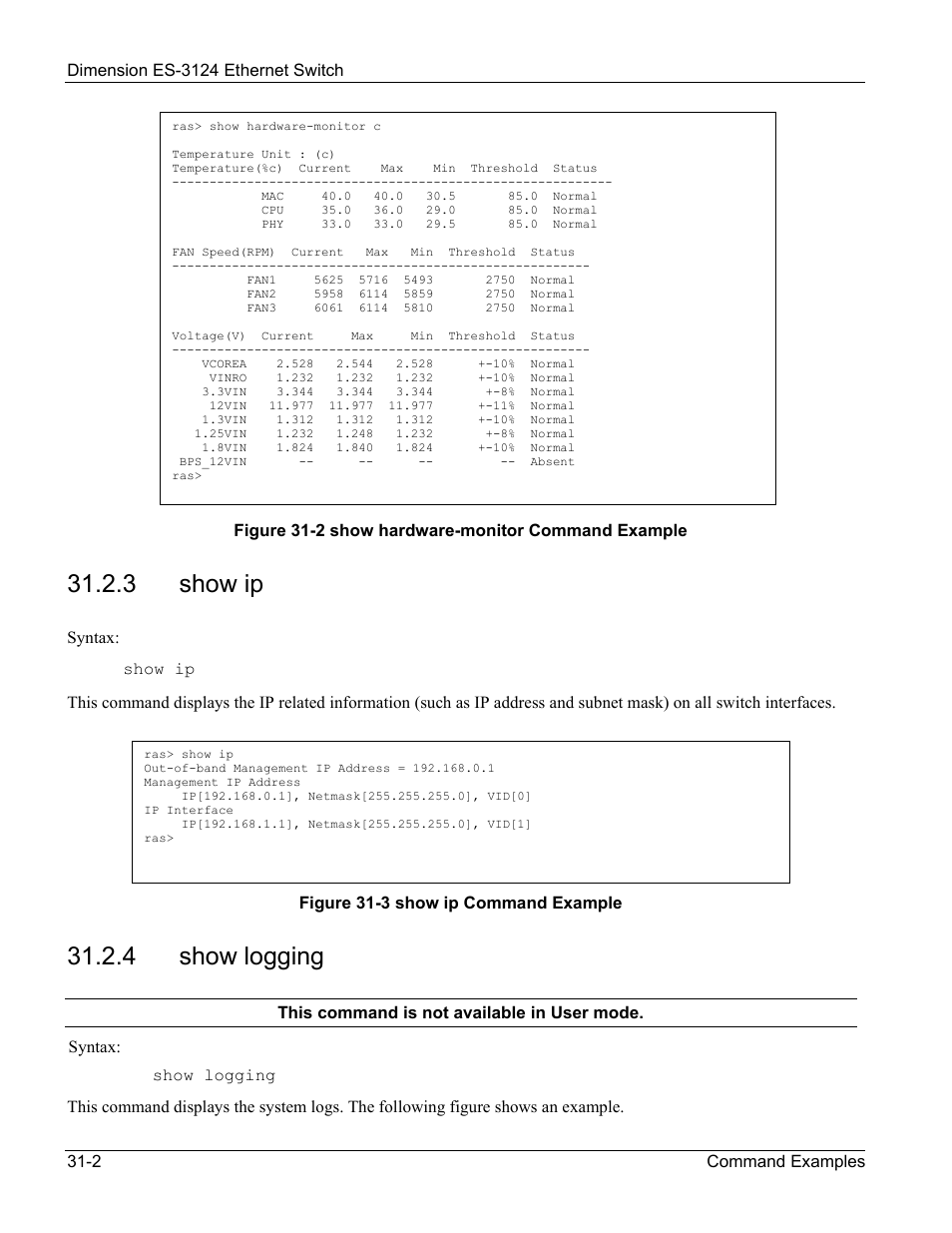 Show ip, Show logging, 3 show ip | 4 show logging | ZyXEL Communications ZyXEL Dimension ES-3124 User Manual | Page 238 / 272