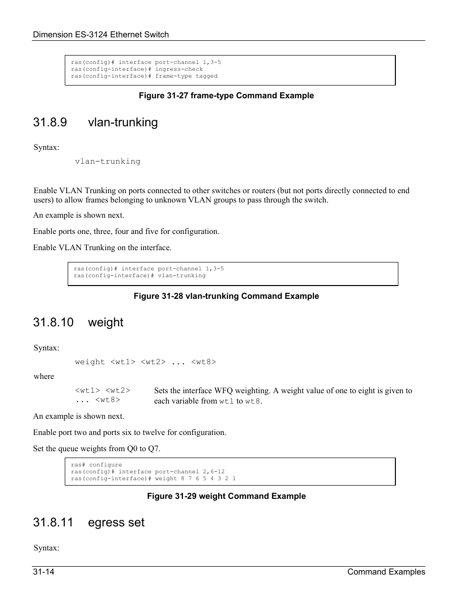 Vlan-trunking, Weight, Egress set | 9 vlan-trunking, 10 weight, 11 egress set | ZyXEL Communications ZyXEL Dimension ES-3124 User Manual | Page 250 / 272