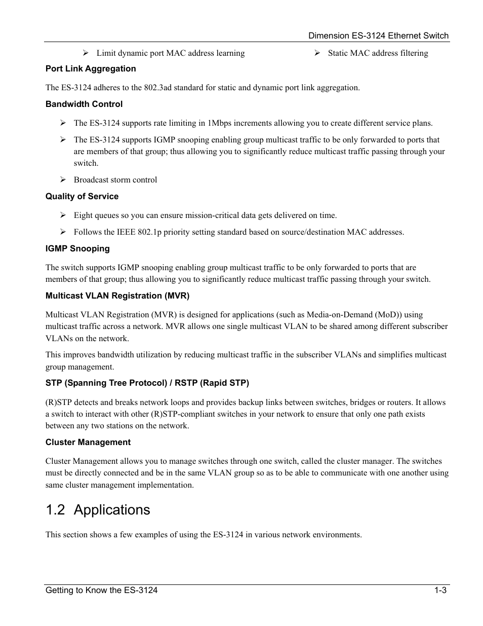 Applications, Backbone application, 2 applications | ZyXEL Communications ZyXEL Dimension ES-3124 User Manual | Page 27 / 272