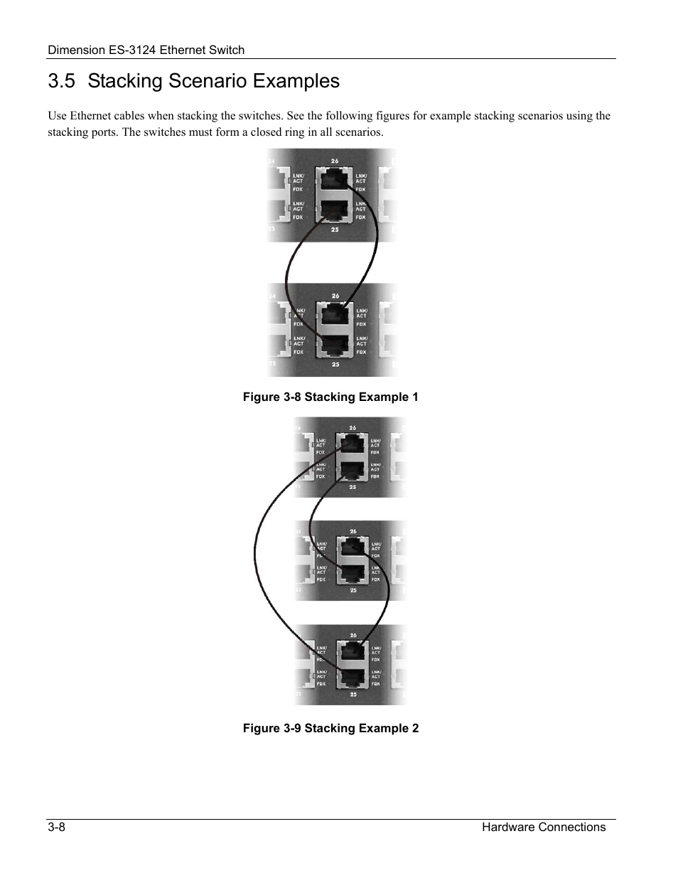 Stacking scenario examples, 5 stacking scenario examples | ZyXEL Communications ZyXEL Dimension ES-3124 User Manual | Page 44 / 272