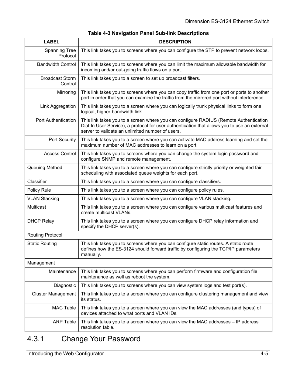 Change your password, 1 change your password | ZyXEL Communications ZyXEL Dimension ES-3124 User Manual | Page 53 / 272