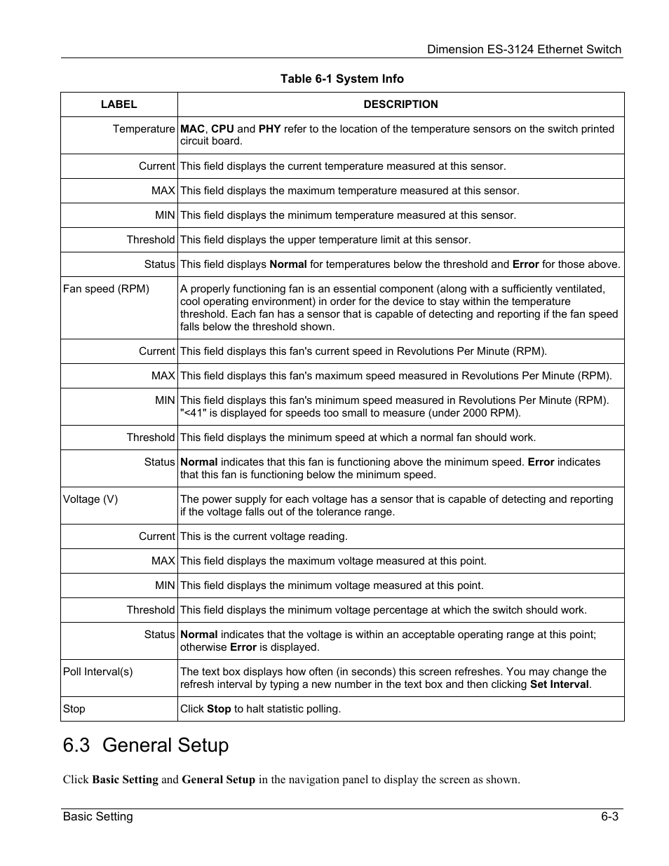 General setup, 3 general setup | ZyXEL Communications ZyXEL Dimension ES-3124 User Manual | Page 65 / 272
