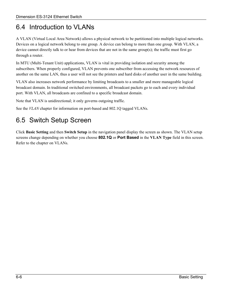 Introduction to vlans, Switch setup screen, 4 introduction to vlans | 5 switch setup screen | ZyXEL Communications ZyXEL Dimension ES-3124 User Manual | Page 68 / 272