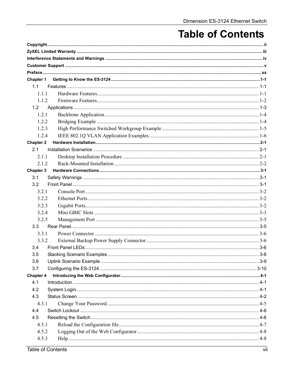 ZyXEL Communications ZyXEL Dimension ES-3124 User Manual | Page 7 / 272