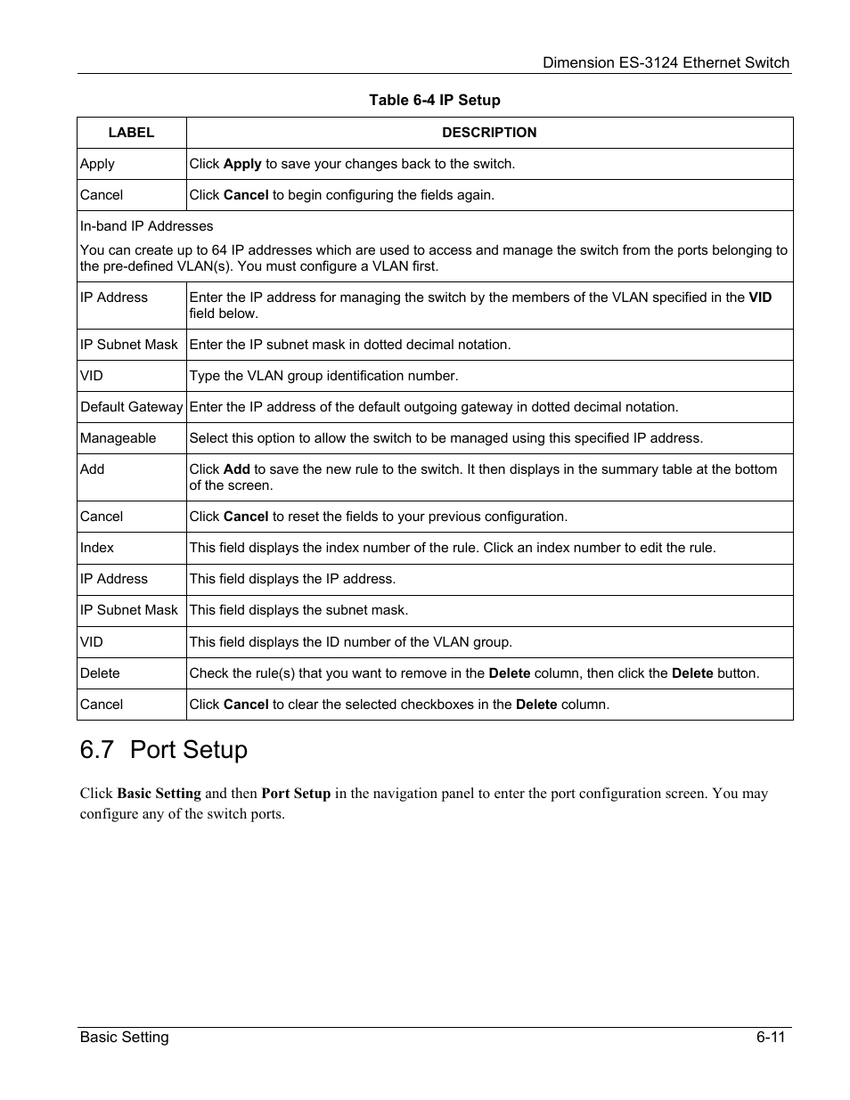 Port setup, 7 port setup | ZyXEL Communications ZyXEL Dimension ES-3124 User Manual | Page 73 / 272