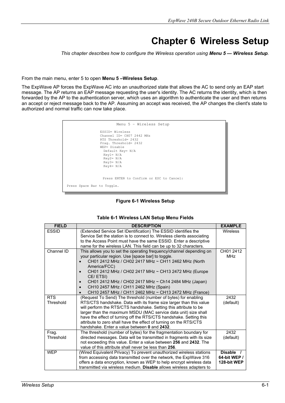 Chapter 6 wireless setup | ZyXEL Communications ZyXEL ExpWave 240B User Manual | Page 49 / 96