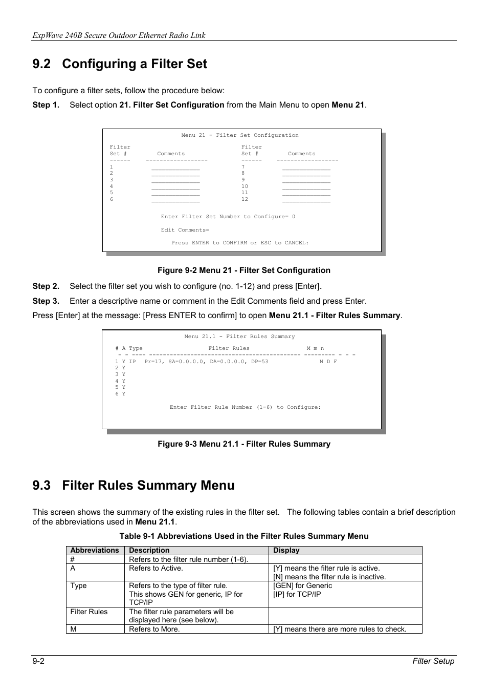 2 configuring a filter set, 3 filter rules summary menu | ZyXEL Communications ZyXEL ExpWave 240B User Manual | Page 56 / 96