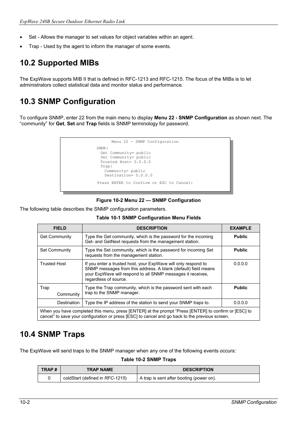2 supported mibs, 3 snmp configuration, 4 snmp traps | ZyXEL Communications ZyXEL ExpWave 240B User Manual | Page 64 / 96